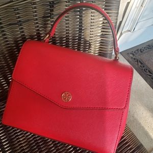 Gorgeous Tory Burch Robinson Small Top Handle Satchel Brilliant Red ❤